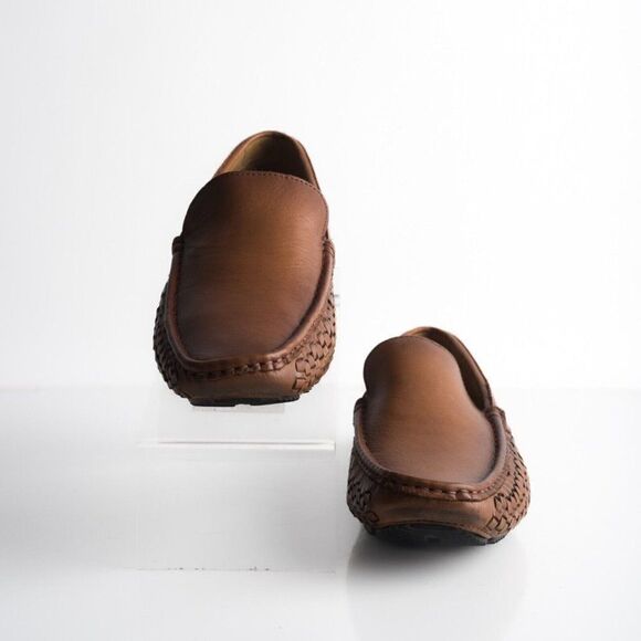 Massimo Matteo Firenze Men Driving loafers Havana Brown Leather woven US 9 EU 42 - Picture 4 of 10